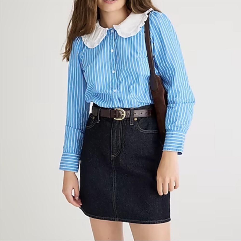 J. Crew Blue & White Stripe Peter Pan Collar Button Down Top Size 8 NWT